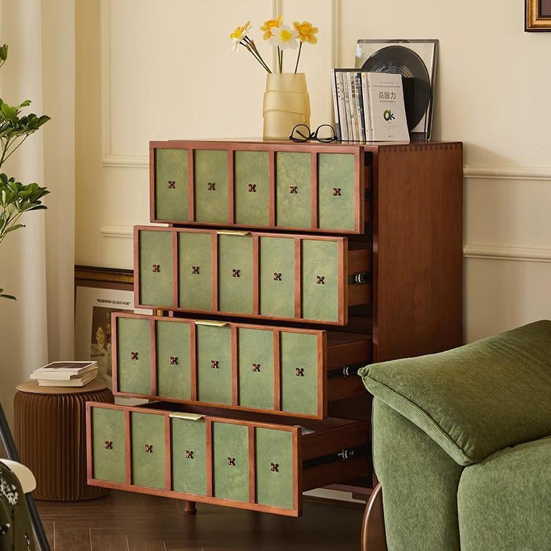 Contemporary Retro Cherry Wood Rectangular Storage Cabinet With 4 Drawers For Living Room