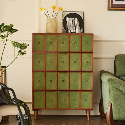 Contemporary Retro Cherry Wood Rectangular Storage Cabinet With 4 Drawers For Living Room