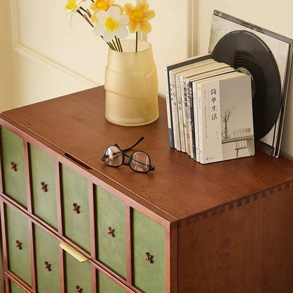 Contemporary Retro Cherry Wood Rectangular Storage Cabinet With 4 Drawers For Living Room