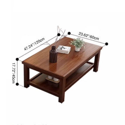 Modern Minimalist Rectangular Solid Wood Coffee Table With 2-Tier Design For Living Room