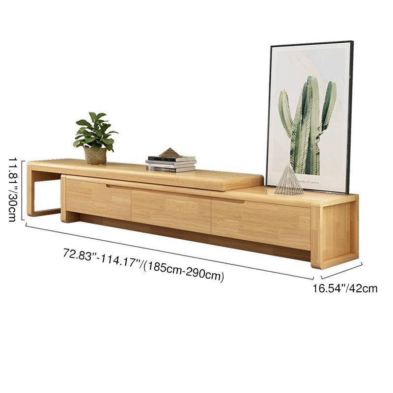 Modern Minimalist Solid Wood Rectangular Extendable TV Stand With 3-Drawer Storage For Living Room