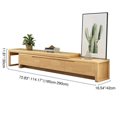Modern Minimalist Solid Wood Rectangular Extendable TV Stand With 3-Drawer Storage For Living Room