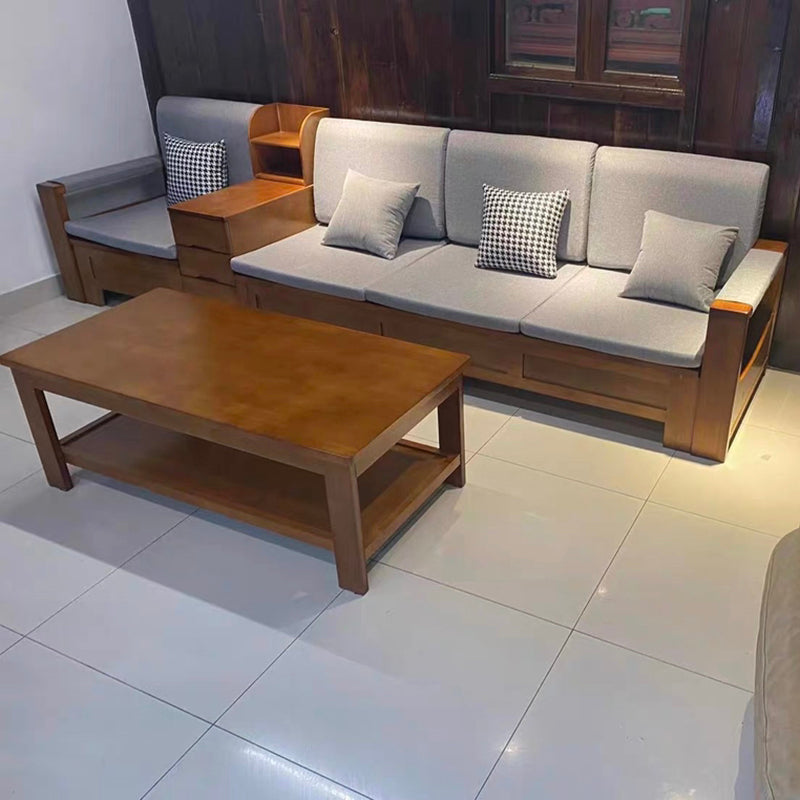 Modern Minimalist Rectangular Solid Wood Coffee Table With 2-Tier Design For Living Room