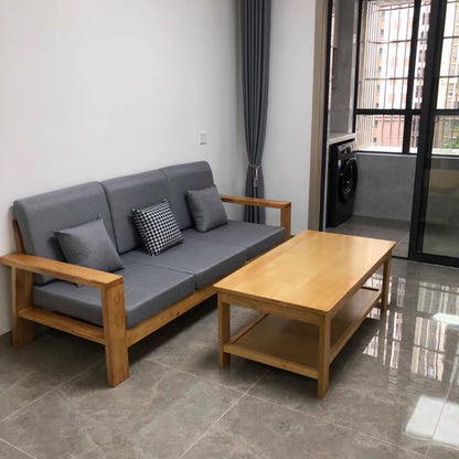 Modern Minimalist Rectangular Solid Wood Coffee Table With 2-Tier Design For Living Room