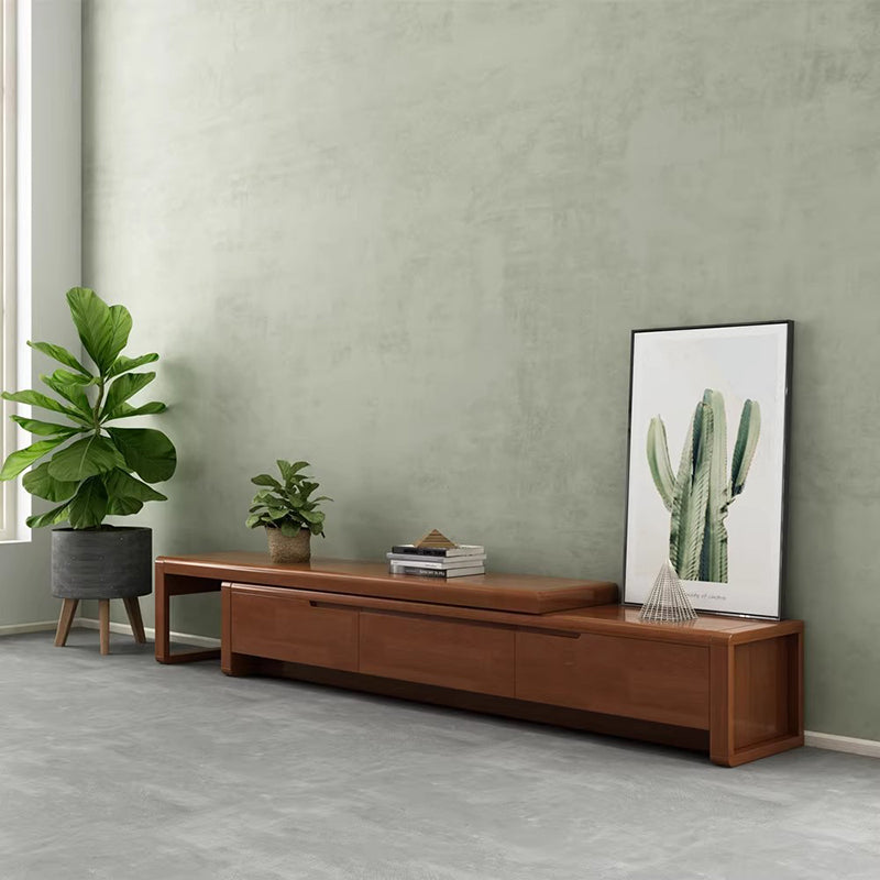 Modern Minimalist Solid Wood Rectangular Extendable TV Stand With 3-Drawer Storage For Living Room