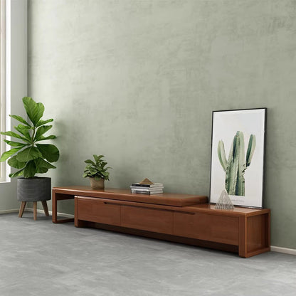 Modern Minimalist Solid Wood Rectangular Extendable TV Stand With 3-Drawer Storage For Living Room