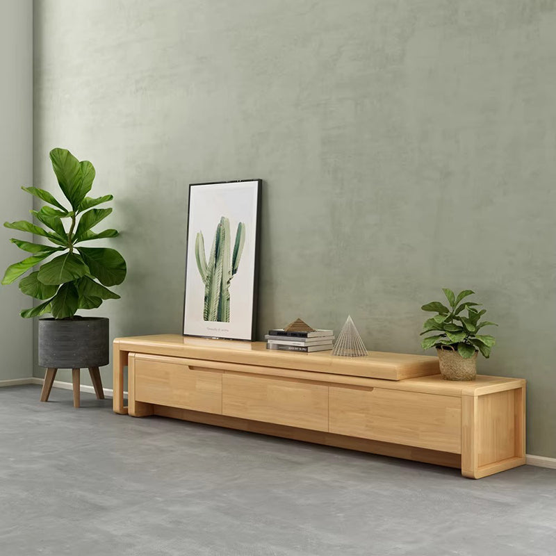 Modern Minimalist Solid Wood Rectangular Extendable TV Stand With 3-Drawer Storage For Living Room
