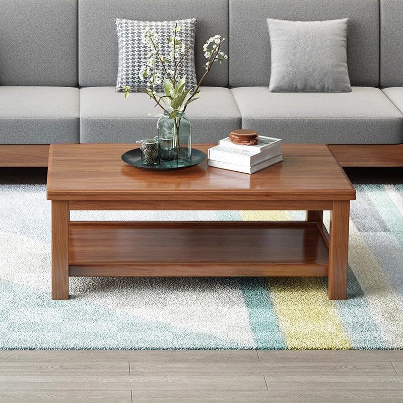 Modern Minimalist Rectangular Solid Wood Coffee Table With 2-Tier Design For Living Room