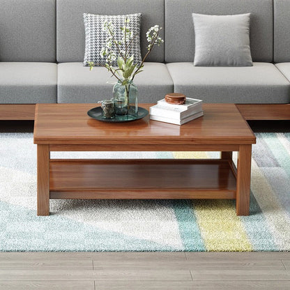 Modern Minimalist Rectangular Solid Wood Coffee Table With 2-Tier Design For Living Room