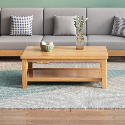 Modern Minimalist Rectangular Solid Wood Coffee Table With 2-Tier Design For Living Room
