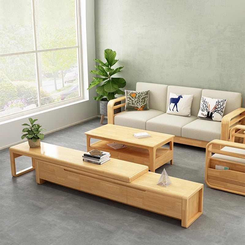 Modern Minimalist Solid Wood Rectangular Extendable TV Stand With 3-Drawer Storage For Living Room