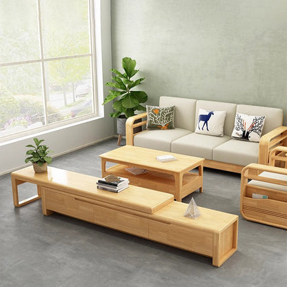 Modern Minimalist Solid Wood Rectangular Extendable TV Stand With 3-Drawer Storage For Living Room