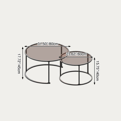 Modern Minimalist Tempered Glass Iron Round Nesting Coffee Table Set For Living Room