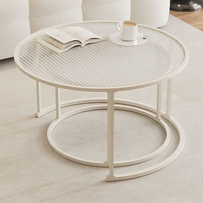 Modern Minimalist Tempered Glass Iron Round Nesting Coffee Table Set For Living Room