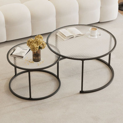 Modern Minimalist Tempered Glass Iron Round Nesting Coffee Table Set For Living Room