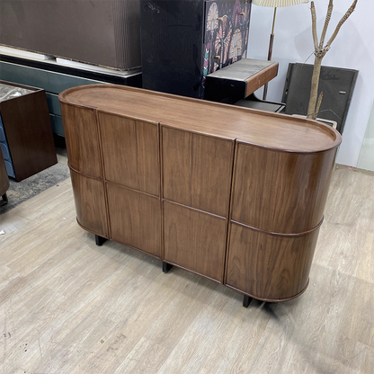 Contemporary Retro Solid Wood & Plywood Rounded Storage Cabinet With 3-Tier Design For Entryway & Living Room