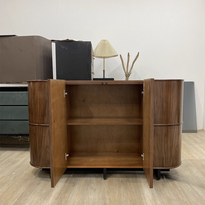 Contemporary Retro Solid Wood & Plywood Rounded Storage Cabinet With 3-Tier Design For Entryway & Living Room