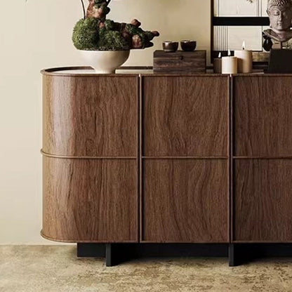 Contemporary Retro Solid Wood & Plywood Rounded Storage Cabinet With 3-Tier Design For Entryway & Living Room