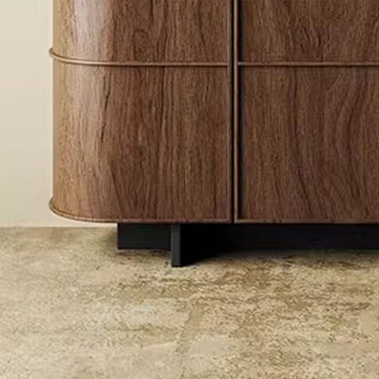 Contemporary Retro Solid Wood & Plywood Rounded Storage Cabinet With 3-Tier Design For Entryway & Living Room