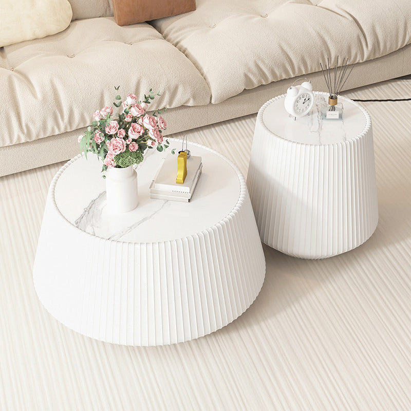 Modern Minimalist PU Leather & Sintered Stone Iron Solid Wood Plywood Diamond/Round-Shaped Coffee Table For Living Room