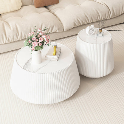 Modern Minimalist PU Leather & Sintered Stone Iron Solid Wood Plywood Diamond/Round-Shaped Coffee Table For Living Room