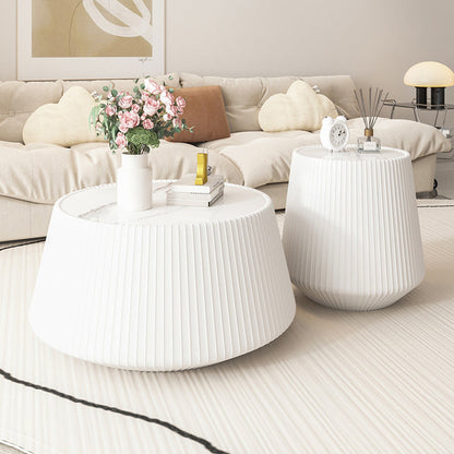 Modern Minimalist PU Leather & Sintered Stone Iron Solid Wood Plywood Diamond/Round-Shaped Coffee Table For Living Room