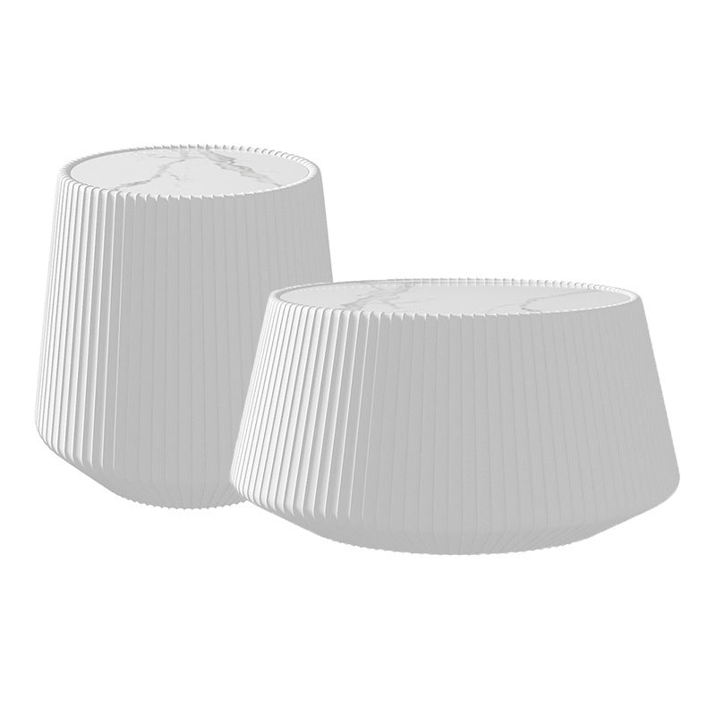 Modern Minimalist PU Leather & Sintered Stone Iron Solid Wood Plywood Diamond/Round-Shaped Coffee Table For Living Room