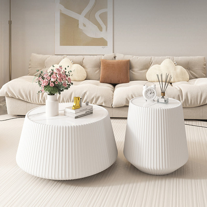 Modern Minimalist PU Leather & Sintered Stone Iron Solid Wood Plywood Diamond/Round-Shaped Coffee Table For Living Room