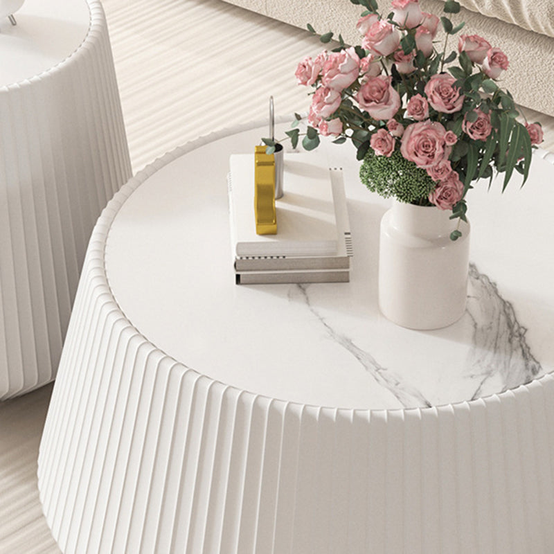 Modern Minimalist PU Leather & Sintered Stone Iron Solid Wood Plywood Diamond/Round-Shaped Coffee Table For Living Room