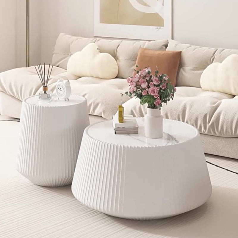 Modern Minimalist PU Leather & Sintered Stone Iron Solid Wood Plywood Diamond/Round-Shaped Coffee Table For Living Room