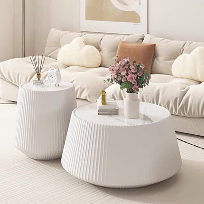 Modern Minimalist PU Leather & Sintered Stone Iron Solid Wood Plywood Diamond/Round-Shaped Coffee Table For Living Room