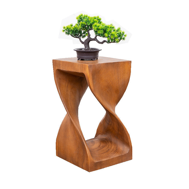 Contemporary Creative Solid Wood Square Side Table With Sculptural Lines For Living Room