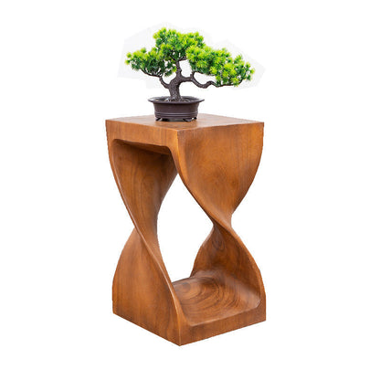 Contemporary Creative Solid Wood Square Side Table With Sculptural Lines For Living Room