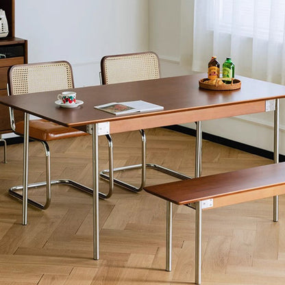 Modern Minimalist Pine & Stainless Steel Rectangular Dining Table For 4/6/8 Seats