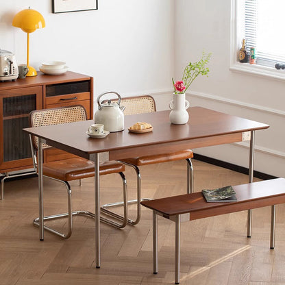 Modern Minimalist Pine & Stainless Steel Rectangular Dining Table For 4/6/8 Seats
