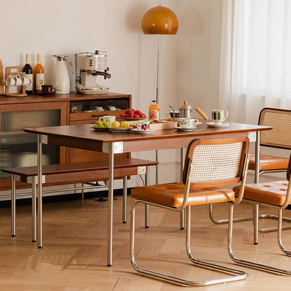 Modern Minimalist Pine & Stainless Steel Rectangular Dining Table For 4/6/8 Seats
