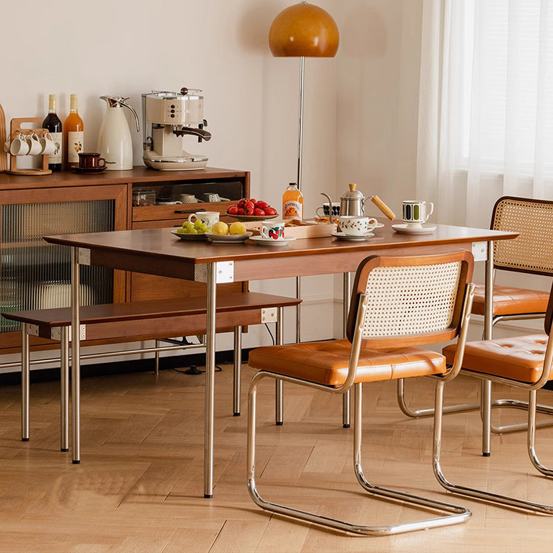 Modern Minimalist Pine & Stainless Steel Rectangular Dining Table For 4/6/8 Seats