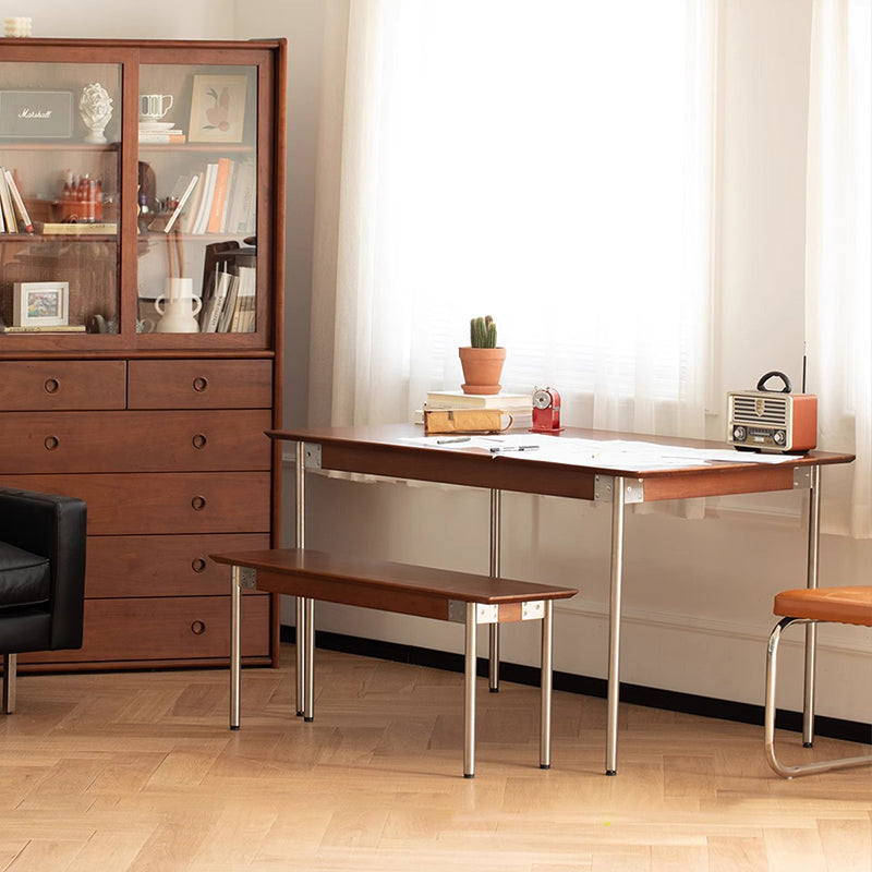 Modern Minimalist Pine & Stainless Steel Rectangular Dining Table For 4/6/8 Seats