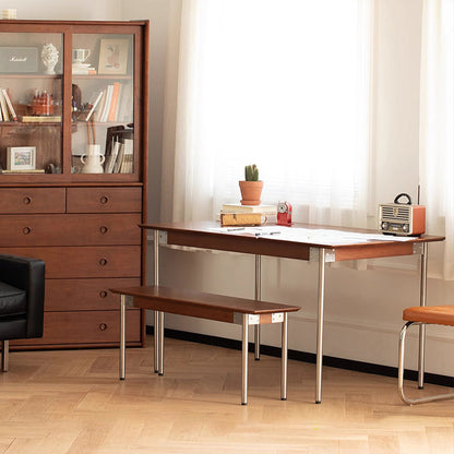 Modern Minimalist Pine & Stainless Steel Rectangular Bench Backless For Dining Room