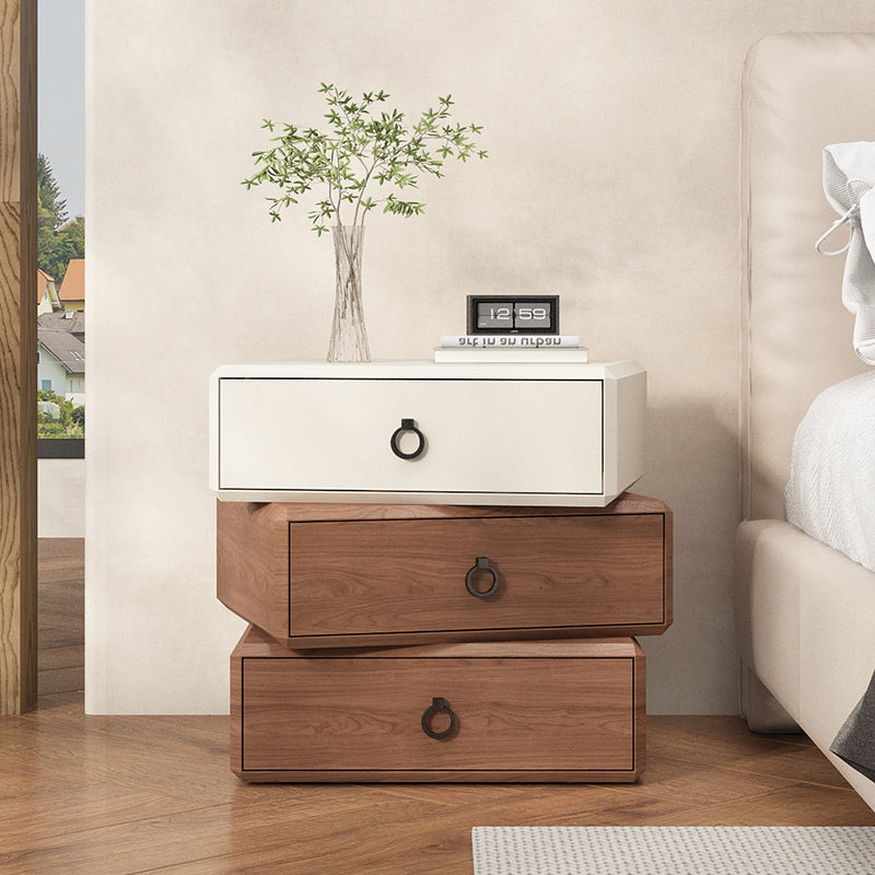 Modern Minimalist Plywood Faux Leather Rectangular Nightstand With 360° Rotating 3-Drawer Design For Bedroom