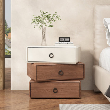 Modern Minimalist Plywood Faux Leather Rectangular Nightstand With 360° Rotating 3-Drawer Design For Bedroom