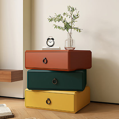 Modern Minimalist Plywood Faux Leather Rectangular Nightstand With 360° Rotating 3-Drawer Design For Bedroom