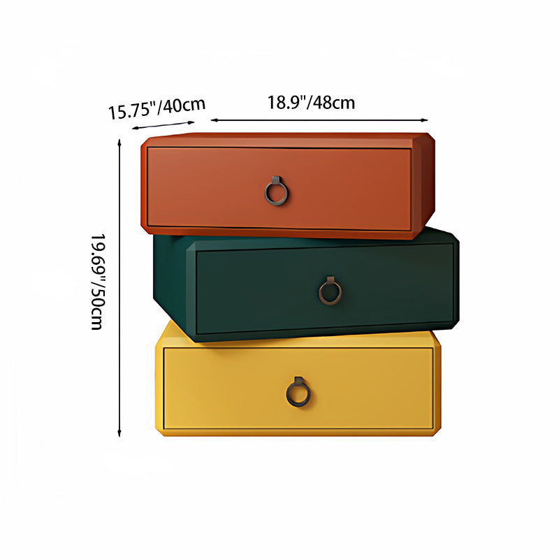 Modern Minimalist Plywood Faux Leather Rectangular Nightstand With 360° Rotating 3-Drawer Design For Bedroom