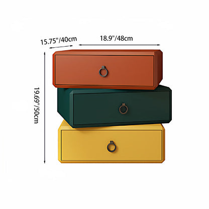 Modern Minimalist Plywood Faux Leather Rectangular Nightstand With 360° Rotating 3-Drawer Design For Bedroom