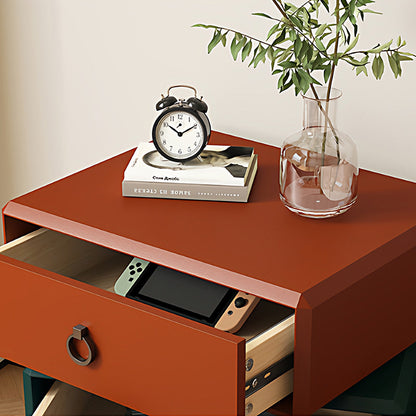 Modern Minimalist Plywood Faux Leather Rectangular Nightstand With 360° Rotating 3-Drawer Design For Bedroom