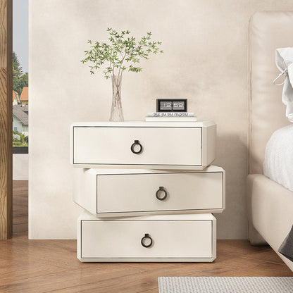 Modern Minimalist Plywood Faux Leather Rectangular Nightstand With 360° Rotating 3-Drawer Design For Bedroom