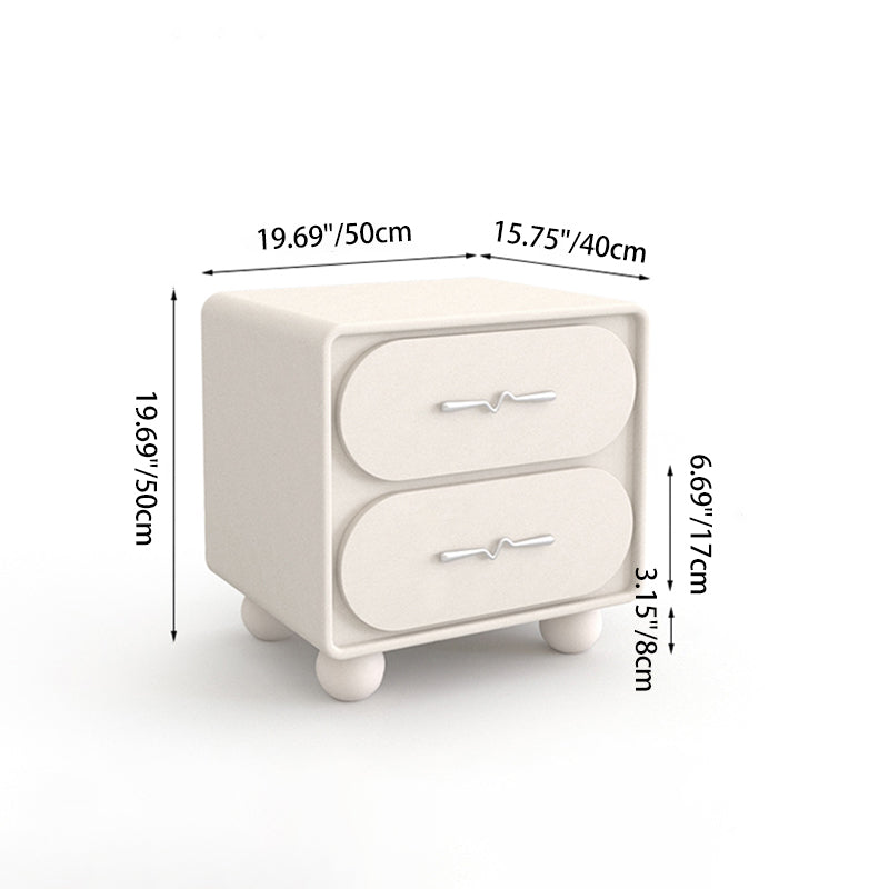 Contemporary Creative Solid Wood Faux Leather Rounded Rectangular Nightstand With 2-Drawer Storage For Bedroom