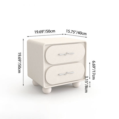 Contemporary Creative Solid Wood Faux Leather Rounded Rectangular Nightstand With 2-Drawer Storage For Bedroom