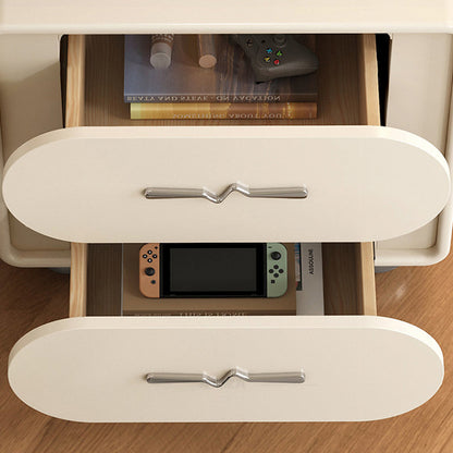 Contemporary Creative Solid Wood Faux Leather Rounded Rectangular Nightstand With 2-Drawer Storage For Bedroom