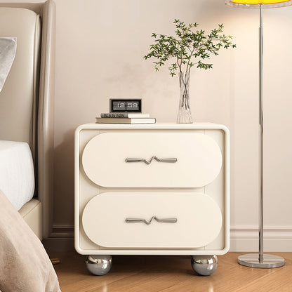 Contemporary Creative Solid Wood Faux Leather Rounded Rectangular Nightstand With 2-Drawer Storage For Bedroom